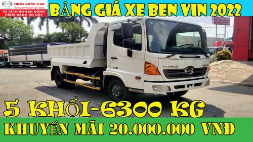 Xe Ben Hino 5 Khối - 6300 Kg - Xe Tải Hino Vin 2022